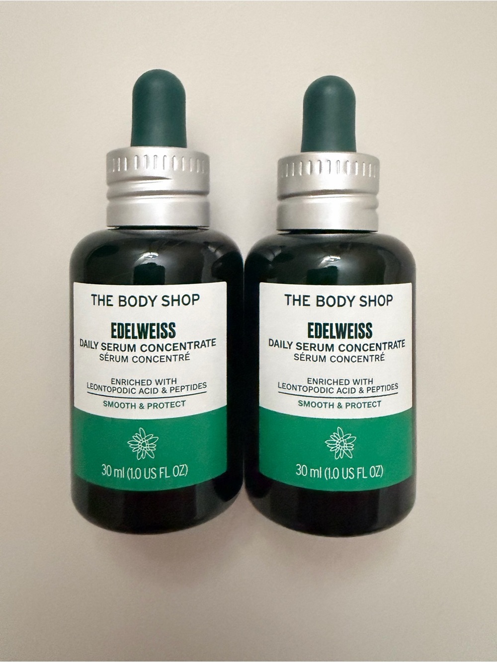 (2) The Body Shop Edelweiss Daily Serum Concentrates 1oz each Smooth & Protect